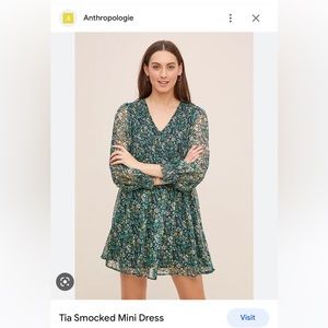 Anthropologie Tia Smocked Mini Dress